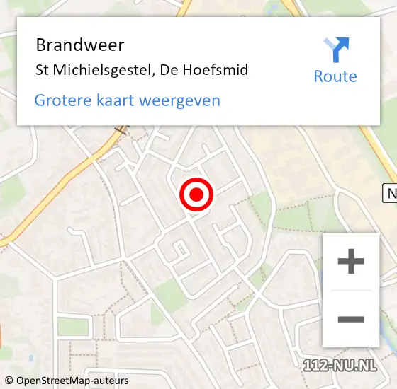 Locatie op kaart van de 112 melding: Brandweer St Michielsgestel, De Hoefsmid op 2 april 2015 01:52