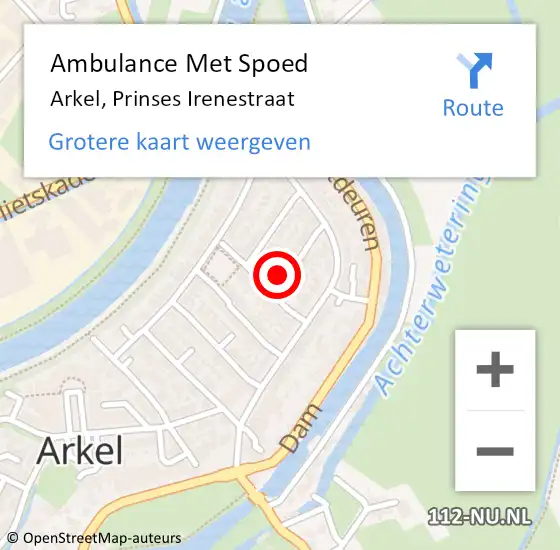 Locatie op kaart van de 112 melding: Ambulance Met Spoed Naar Arkel, Prinses Irenestraat op 2 april 2015 02:18