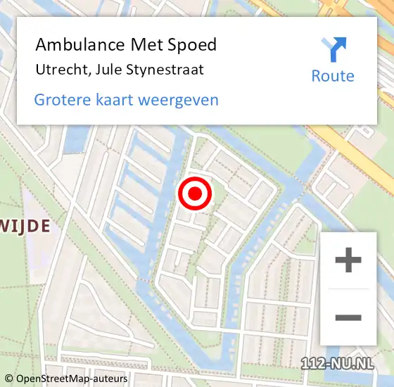 Locatie op kaart van de 112 melding: Ambulance Met Spoed Naar Utrecht, Jule Stynestraat op 2 april 2015 02:24