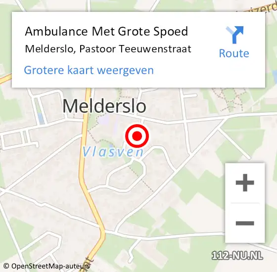 Locatie op kaart van de 112 melding: Ambulance Met Grote Spoed Naar Melderslo, Pastoor Teeuwenstraat op 2 april 2015 02:27