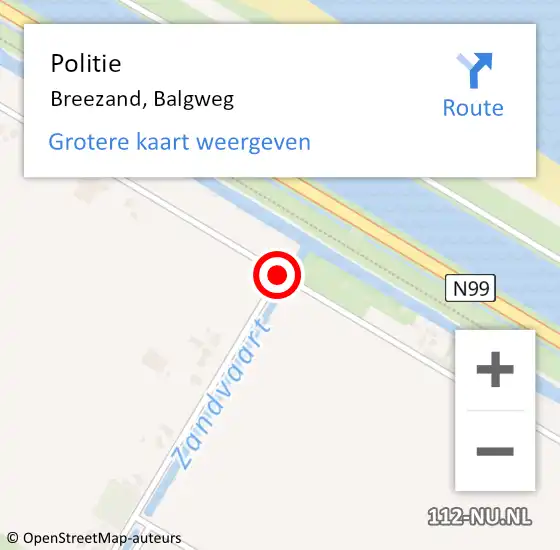 Locatie op kaart van de 112 melding: Politie Breezand, Balgweg op 2 april 2015 08:11