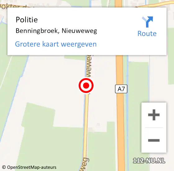 Locatie op kaart van de 112 melding: Politie Benningbroek, Nieuweweg op 2 april 2015 08:12