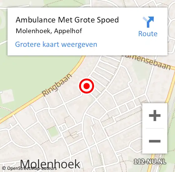 Locatie op kaart van de 112 melding: Ambulance Met Grote Spoed Naar Molenhoek, Appelhof op 3 november 2013 20:17