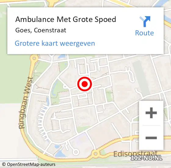 Locatie op kaart van de 112 melding: Ambulance Met Grote Spoed Naar Goes, Coenstraat op 2 april 2015 09:08