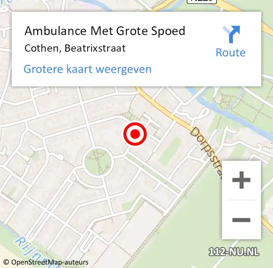 Locatie op kaart van de 112 melding: Ambulance Met Grote Spoed Naar Cothen, Beatrixstraat op 2 april 2015 09:12