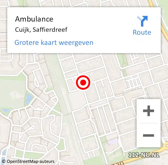 Locatie op kaart van de 112 melding: Ambulance Cuijk, Saffierdreef op 2 april 2015 09:16