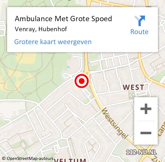 Locatie op kaart van de 112 melding: Ambulance Met Grote Spoed Naar Venray, Hubenhof op 2 april 2015 09:30