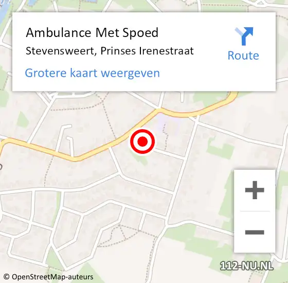 Locatie op kaart van de 112 melding: Ambulance Met Spoed Naar Stevensweert, Prinses Irenestraat op 2 april 2015 09:47