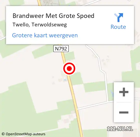 Locatie op kaart van de 112 melding: Brandweer Met Grote Spoed Naar Twello, Terwoldseweg op 2 april 2015 10:53