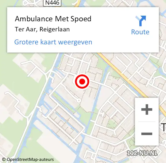 Locatie op kaart van de 112 melding: Ambulance Met Spoed Naar Ter Aar, Reigerlaan op 2 april 2015 12:14