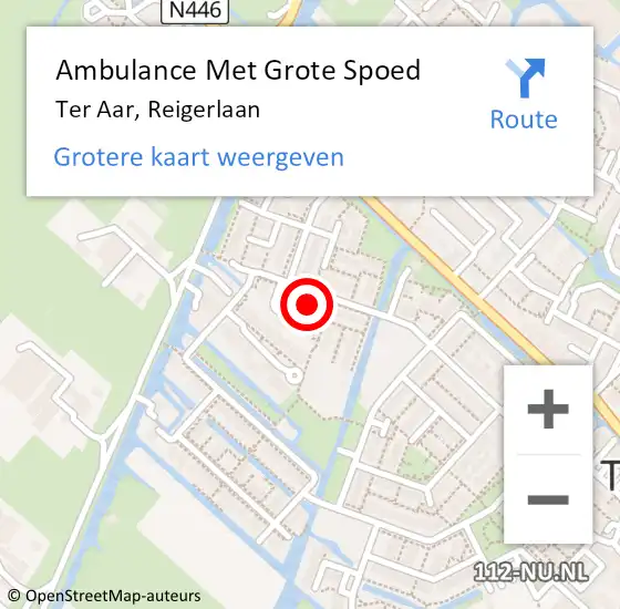 Locatie op kaart van de 112 melding: Ambulance Met Grote Spoed Naar Ter Aar, Reigerlaan op 2 april 2015 12:16