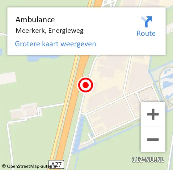 Locatie op kaart van de 112 melding: Ambulance Meerkerk, Energieweg op 2 april 2015 14:06