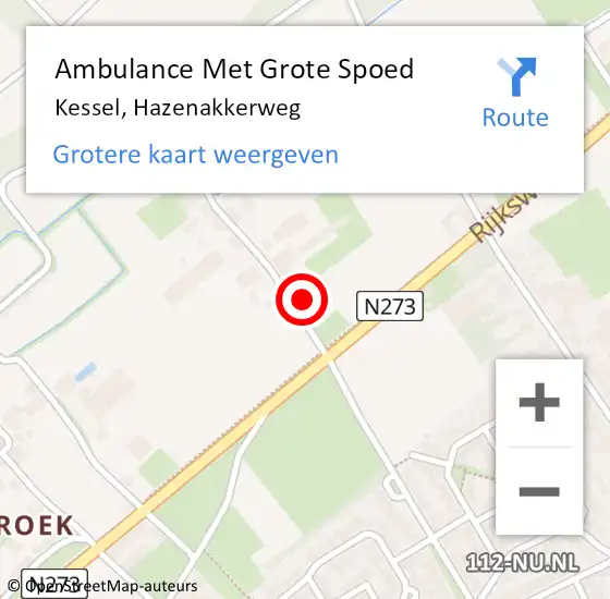 Locatie op kaart van de 112 melding: Ambulance Met Grote Spoed Naar Kessel, Hazenakkerweg op 2 april 2015 15:01