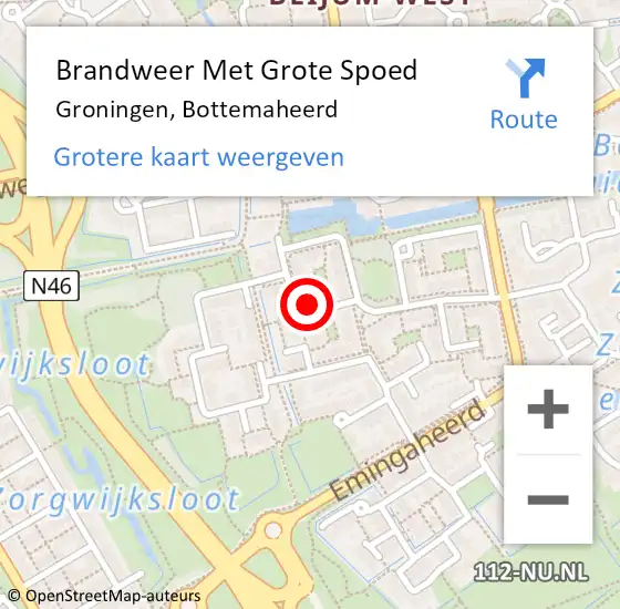 Locatie op kaart van de 112 melding: Brandweer Met Grote Spoed Naar Groningen, Bottemaheerd op 2 april 2015 15:27