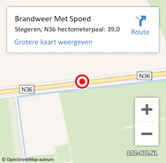 Locatie op kaart van de 112 melding: Brandweer Met Spoed Naar Stegeren, N36 hectometerpaal: 36,5 op 2 april 2015 16:25