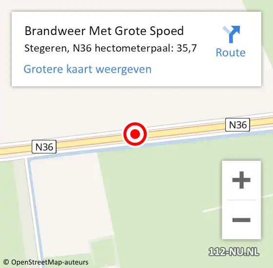 Locatie op kaart van de 112 melding: Brandweer Met Grote Spoed Naar Stegeren, N36 hectometerpaal: 36,5 op 2 april 2015 16:27