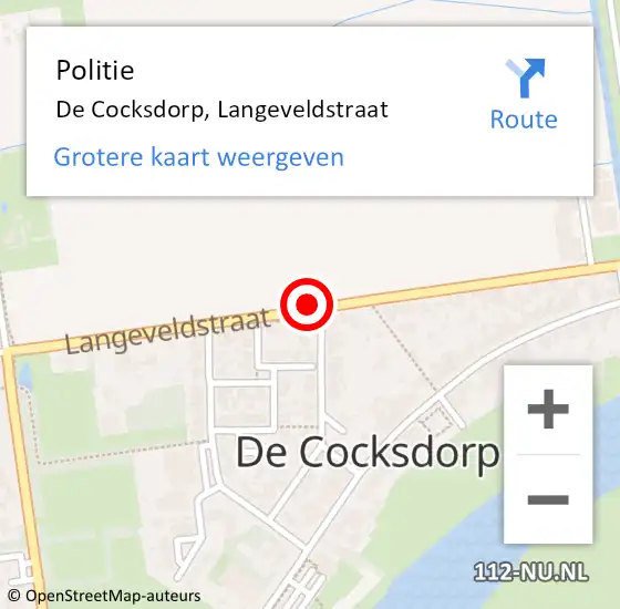 Locatie op kaart van de 112 melding: Politie De Cocksdorp, Langeveldstraat op 2 april 2015 16:49