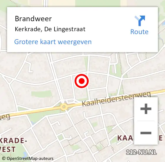 Locatie op kaart van de 112 melding: Brandweer Kerkrade, De Lingestraat op 2 april 2015 17:27