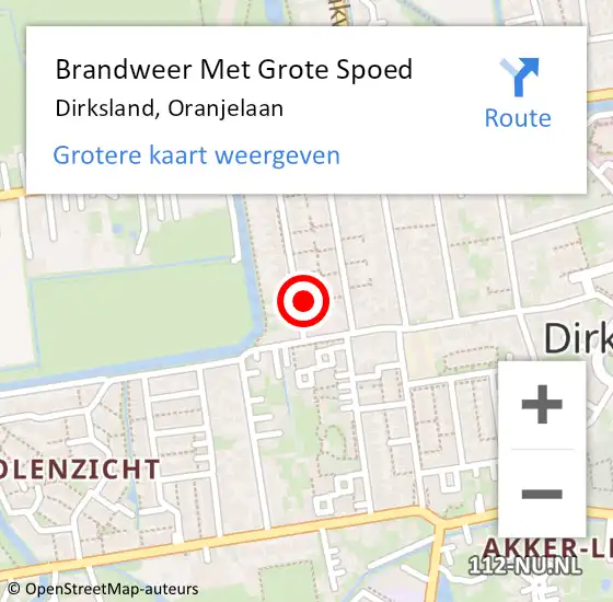 Locatie op kaart van de 112 melding: Brandweer Met Grote Spoed Naar Dirksland, Oranjelaan op 2 april 2015 18:09