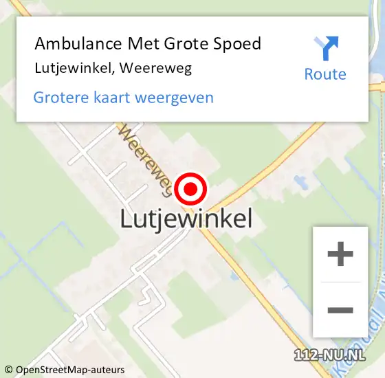 Locatie op kaart van de 112 melding: Ambulance Met Grote Spoed Naar Lutjewinkel, Weereweg op 2 april 2015 18:34