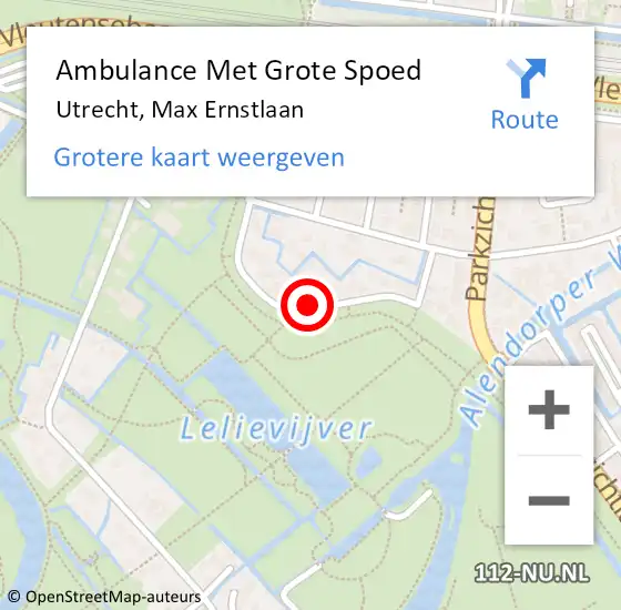 Locatie op kaart van de 112 melding: Ambulance Met Grote Spoed Naar Utrecht, Max Ernstlaan op 2 april 2015 20:21