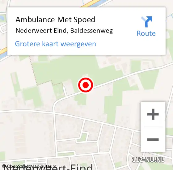 Locatie op kaart van de 112 melding: Ambulance Met Spoed Naar Nederweert Eind, Baldessenweg op 2 april 2015 20:27