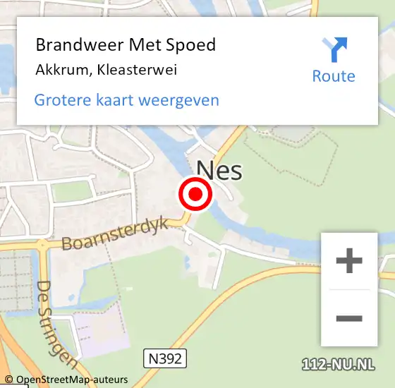 Locatie op kaart van de 112 melding: Brandweer Met Spoed Naar Akkrum, Kleasterwei op 3 april 2015 07:51