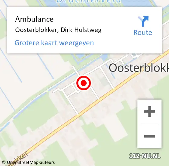 Locatie op kaart van de 112 melding: Ambulance Oosterblokker, Dirk Hulstweg op 3 april 2015 09:26