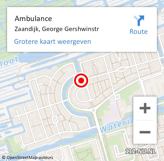 Locatie op kaart van de 112 melding: Ambulance Zaandijk, George Gershwinstr op 3 april 2015 09:40
