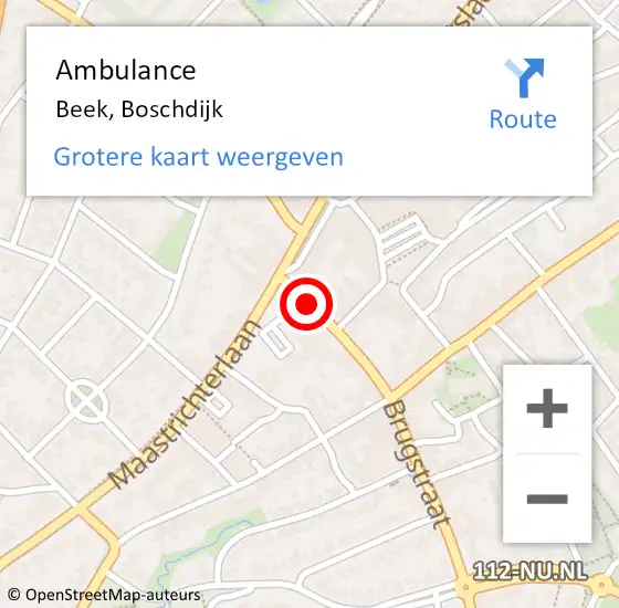 Locatie op kaart van de 112 melding: Ambulance Beek, Boschdijk op 3 april 2015 09:50