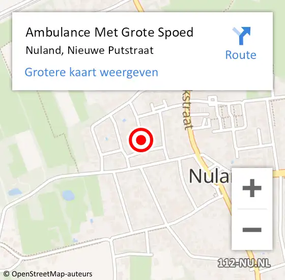 Locatie op kaart van de 112 melding: Ambulance Met Grote Spoed Naar Nuland, Nieuwe Putstraat op 3 november 2013 23:56