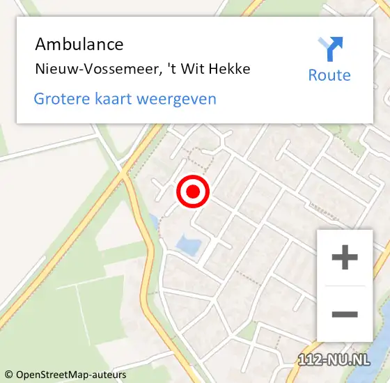 Locatie op kaart van de 112 melding: Ambulance Nieuw-Vossemeer, 't Wit Hekke op 3 april 2015 12:32