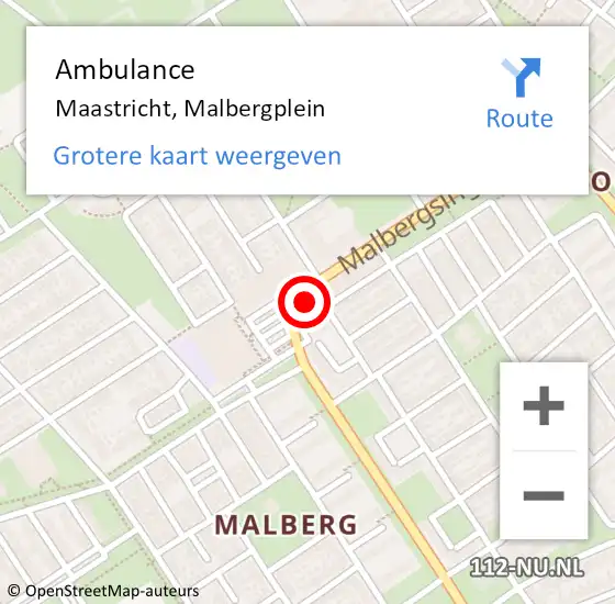 Locatie op kaart van de 112 melding: Ambulance Maastricht, Malbergplein op 3 april 2015 12:57