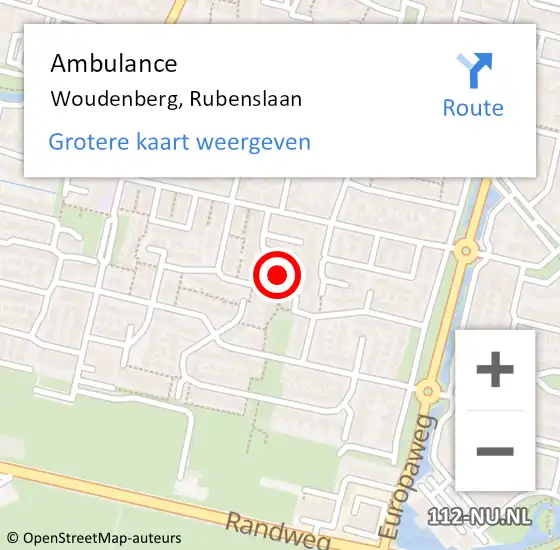 Locatie op kaart van de 112 melding: Ambulance Woudenberg, Rubenslaan op 3 april 2015 13:24