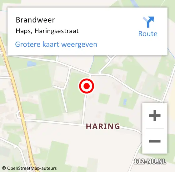 Locatie op kaart van de 112 melding: Brandweer Haps, Haringsestraat op 3 april 2015 15:13