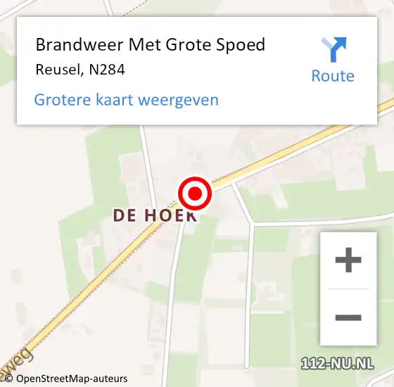 Locatie op kaart van de 112 melding: Brandweer Met Grote Spoed Naar Reusel, N284 op 3 april 2015 15:50