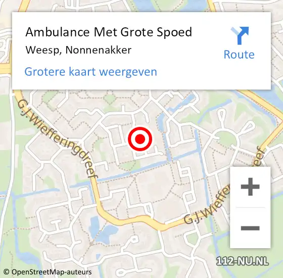 Locatie op kaart van de 112 melding: Ambulance Met Grote Spoed Naar Weesp, Nonnenakker op 4 november 2013 03:49