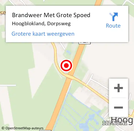 Locatie op kaart van de 112 melding: Brandweer Met Grote Spoed Naar Hoogblokland, Dorpsweg op 3 april 2015 21:48