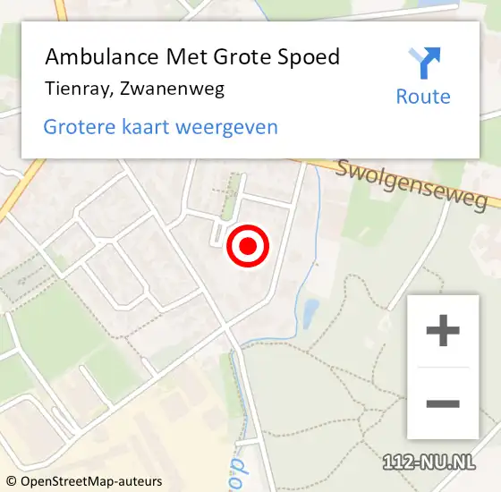 Locatie op kaart van de 112 melding: Ambulance Met Grote Spoed Naar Tienray, Zwanenweg op 3 april 2015 22:42