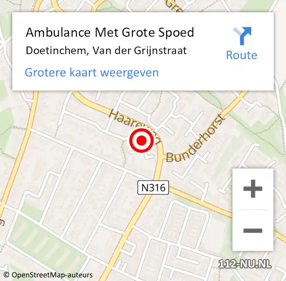 Locatie op kaart van de 112 melding: Ambulance Met Grote Spoed Naar Doetinchem, Van der Grijnstraat op 3 april 2015 22:50