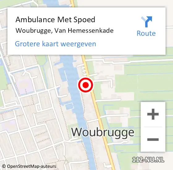 Locatie op kaart van de 112 melding: Ambulance Met Spoed Naar Woubrugge, Van Hemessenkade op 3 april 2015 23:07