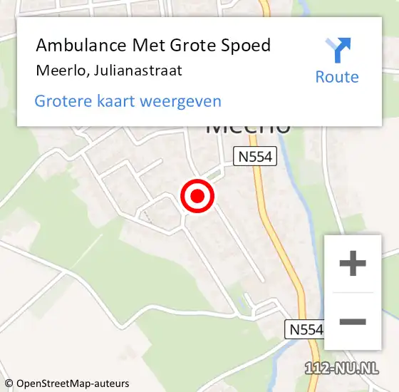 Locatie op kaart van de 112 melding: Ambulance Met Grote Spoed Naar Meerlo, Julianastraat op 3 april 2015 23:11