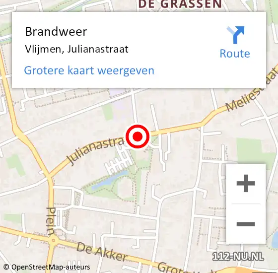 Locatie op kaart van de 112 melding: Brandweer Vlijmen, Julianastraat op 3 april 2015 23:33