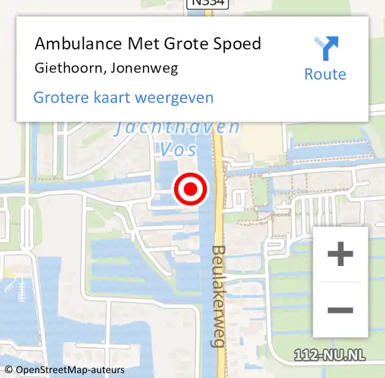 Locatie op kaart van de 112 melding: Ambulance Met Grote Spoed Naar Giethoorn, Jonenweg op 4 april 2015 00:45