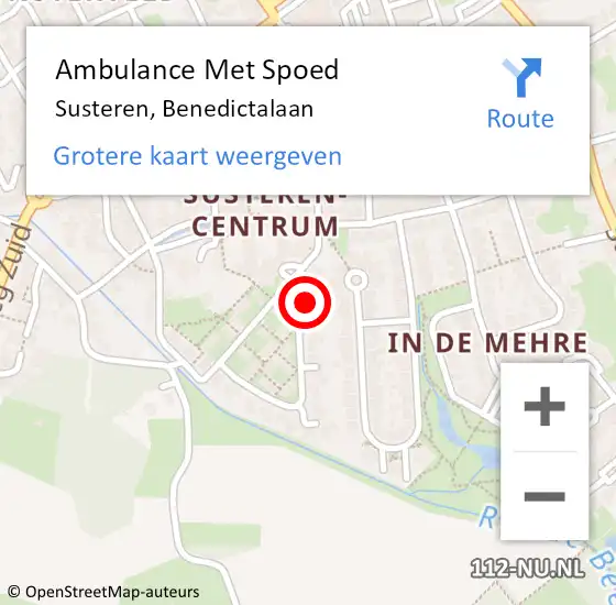 Locatie op kaart van de 112 melding: Ambulance Met Spoed Naar Susteren, Benedictalaan op 4 april 2015 02:21