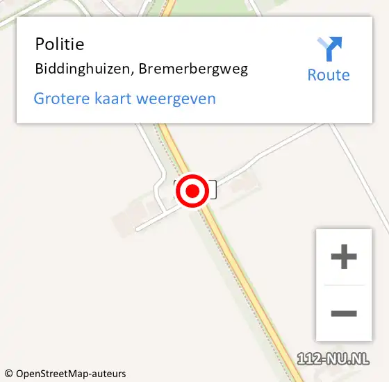 Locatie op kaart van de 112 melding: Politie Biddinghuizen, Bremerbergweg op 4 april 2015 02:54