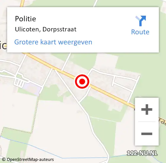 Locatie op kaart van de 112 melding: Politie Ulicoten, Dorpsstraat op 4 april 2015 04:39