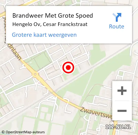 Locatie op kaart van de 112 melding: Brandweer Met Grote Spoed Naar Hengelo Ov, Cesar Franckstraat op 4 april 2015 04:42