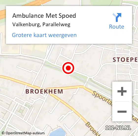 Locatie op kaart van de 112 melding: Ambulance Met Spoed Naar Valkenburg, Parallelweg op 4 april 2015 07:10