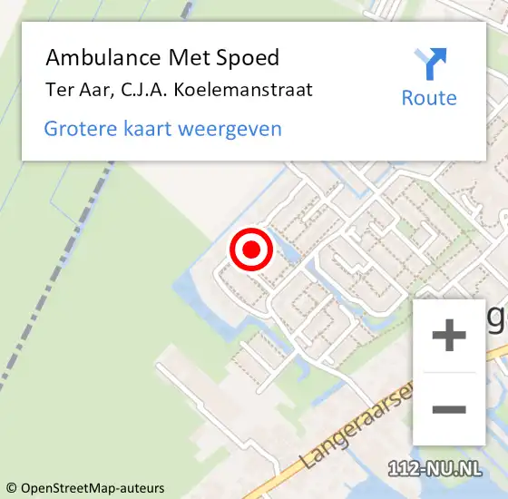 Locatie op kaart van de 112 melding: Ambulance Met Spoed Naar Ter Aar, C.J.A. Koelemanstraat op 4 april 2015 07:27